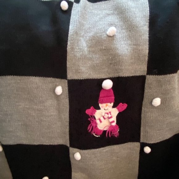 Vintage Karen Scott Snowman Christmas Cardigan Sweater Poodle Collar - Picture 4 of 6
